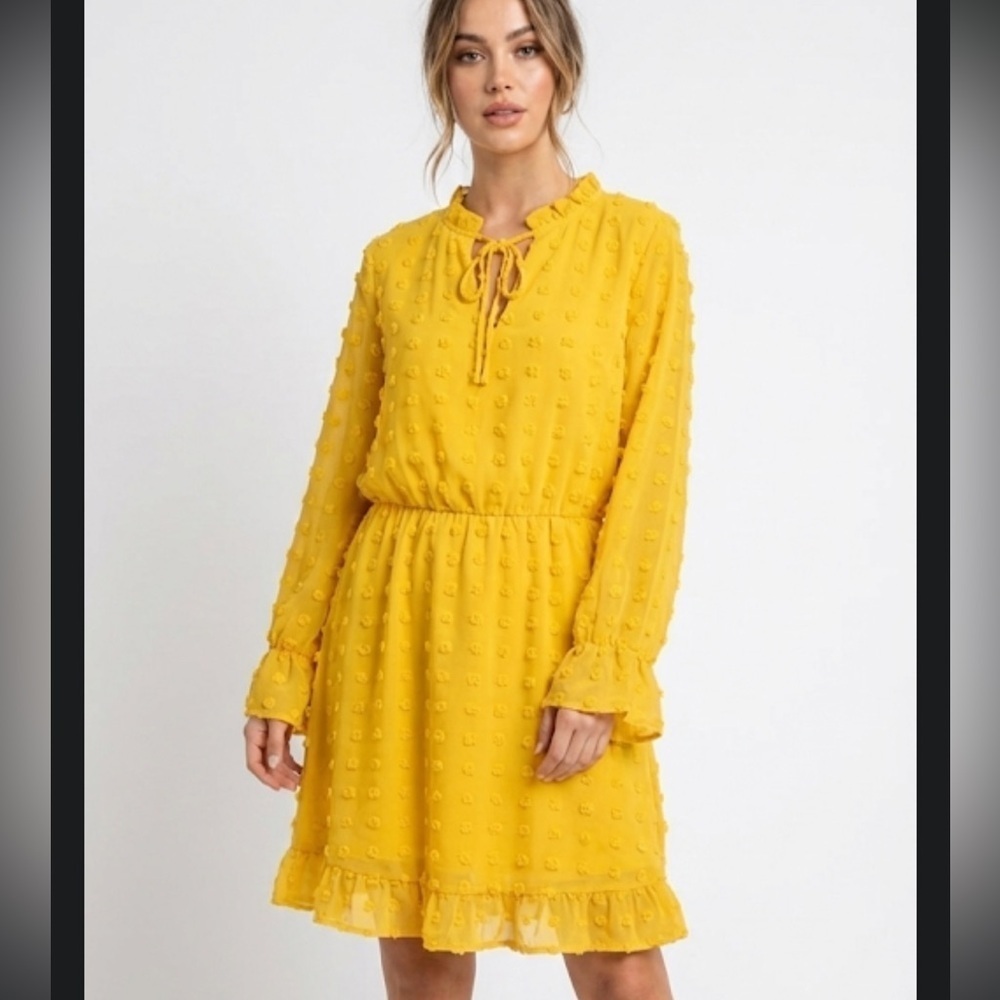 Tacera  Yellow Textured Swiss dot Dress size XL